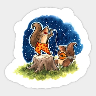 Squirrel Couple Musicians Watercolour Sticker